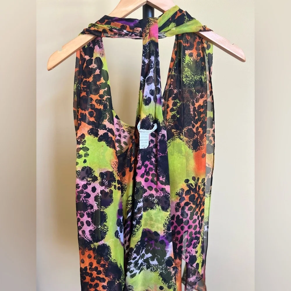 Diane Von Furstenberg Blouse with Scarf Silk Sleeveless Print Multicolor Size 10 - Picture 10 of 15